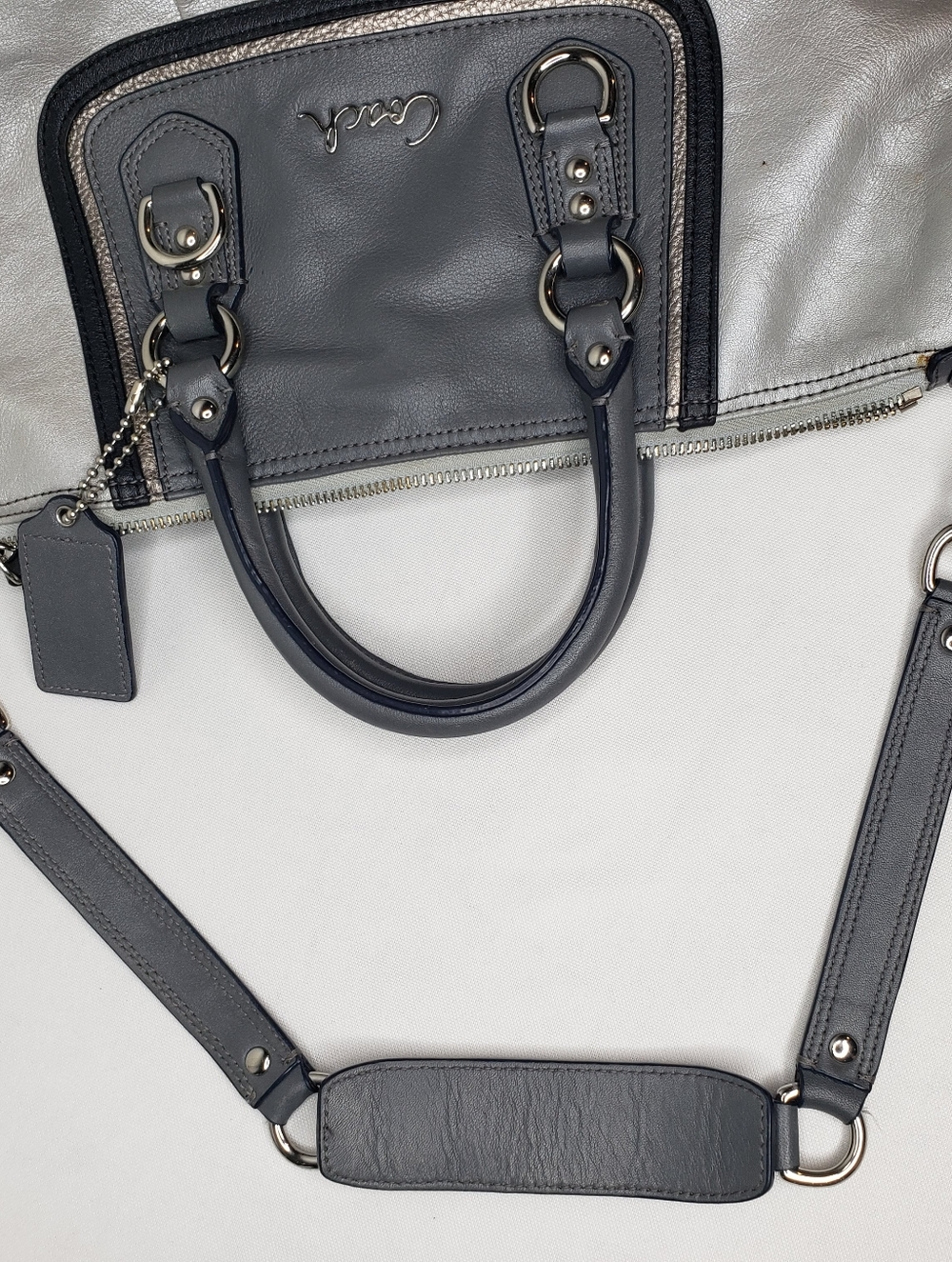 Coach Ashley Gray Leather Satchel Bag - Two-Tone Gray - Picture 8 of 16